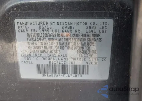 2015 Nissan Sentra Sv z USA, uszkodzony, nr VIN 3N1AB7AP4FL676873